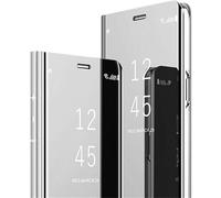 COTDINFOR Compatible con Samsung Galaxy S25 Funda Espejo Slim Ligero Flip Clear View Standing Rigida Cover Brillante Shockproof Protectora Fundas Caso para Galaxy S25 Case Mirror PC Plata MX.