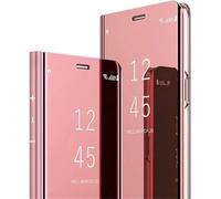 COTDINFOR Compatible con Samsung S25 Ultra Funda Espejo Slim Ligero Flip Clear View Standing Rigida Cover Bumper Case Shockproof Protectora Fundas para Galaxy S25 Ultra Case Mirror PC Oro Rosa MX.