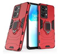 COTDINFOR Compatible with OnePlus Nord 2T 5G Funda Silicone TPU + Hard PC Bumper Shell 360 Degree Rotating Metal Ring Magnetic Lock Car Mount Thin Carcaso para OnePlus Nord 2T 5G Red- KK.