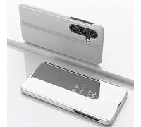 COTDINFOR Compatible with Samsung Galaxy A55 Funda Espejo Slim Ligero Flip Clear View Standing Rigida Cover Brillante Shockproof Protectora Fundas Caso para Galaxy A55 Case Mirror PC Plata MX.