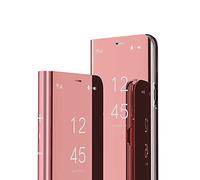 COTDINFOR Compatible with Samsung Galaxy S23 Ultra Funda Espejo Slim Ligero Flip Clear View Standing Cover Mirror PC Cover Protectora Fundas Caso para Galaxy S23 Ultra Case Mirror PU Rose Gold MX.