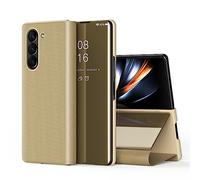 COTDINFOR Funda para Samsung Z Fold 6 Cover Espejo Slim Ligero Flip Clear View Standing Rigida Bumper Case Shockproof Protectora Fundas Caso para Samsung Galaxy Z Fold 6 Mirror PC Dorado MX.