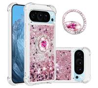 COTDINFOR Glitter Cristal Brillante Funda para Google Pixel 10 Carcasa Transparente Liquida Cover con Diamante Ring Soporte Anillo Bumper Case para Google Pixel 10 Love Rose Gold YBWTZH