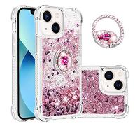 COTDINFOR Glitter Cristal Brillante Funda para iPhone 14 Carcasa Transparente Silicona Liquida Cover con Diamante Ring Soporte Anillo Bumper Case para iPhone 14 Love Rose Gold YBWTZH.
