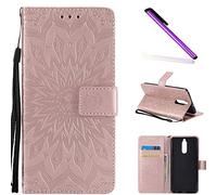 COTDINFOR Huawei Mate 10 Lite Funda Flores Cierre Magnético Billetera con Tapa para Tarjetas de Cárcasa Elegante Retro Suave PU Cuero Caso Case para Huawei Mate 10 Lite Sunflower Rose Gold KT