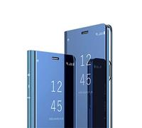COTDINFOR Huawei P30 Pro Funda Espejo Ultra Slim Ligero Flip Funda Clear View Standing Cover Mirror PC Cover Protectora Bumper Case para Huawei P30 Pro Blue Mirror PU MX.