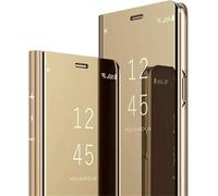 COTDINFOR Huawei P40 Pro Funda Espejo Ultra Slim Ligero Flip Clear View Standing Cover Mirror PC Cover Protectora Fundas Caso para Huawei P40 Pro Mirror PU Golden MX.
