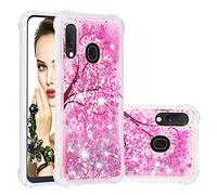 COTDINFOR Samsung Galaxy A20e Funda Líquido Cute 3D Glitter Sparkle Bling Quicksand Caso Silicona Blanda Protectora Carcasa para Samsung Galaxy A10E / A20e Cherry Blossoms YB.