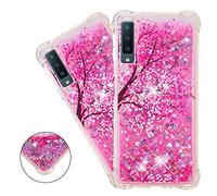 COTDINFOR Samsung Galaxy A7 2018 Funda Líquido Cute 3D Glitter Sparkle Bling Quicksand Caso Silicona Blanda Protectora Carcasa para Samsung Galaxy A750 / A7 2018 Cherry Blossoms YB.