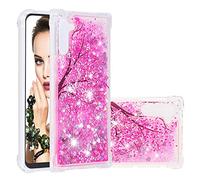 COTDINFOR Samsung Galaxy Note 10 Funda Líquido Cute 3D Glitter Sparkle Bling Quicksand Caso Silicona Blanda Protectora Carcasa para Samsung Galaxy Note 10 Cherry Blossoms YB.
