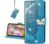 COTDINFORCA Fundas para One Plus Nord Funda Case Diamante Mariposa Magnético Billetera Suave PU Cuero Anti-arañazo Caso para One Plus Nord / 1+ Nord Cover Diamond Butterfly Blue SD