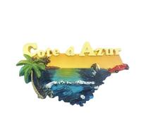 Cote d'Azur - Imán para nevera de Francia, recuerdo de viaje, decoración de nevera, adhesivo magnético 3D, pintado a mano, colección artesanal