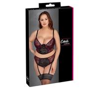Cotelli Bondage Ropa interior erótica de cuero y látex para mujer BH Set schwarz/rot 95E/2XL