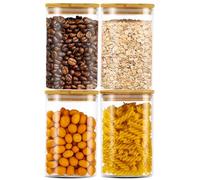 Cotepi 4 Botes de Cristal de Cocina con Tapa de Bambu,1.2 L,Tarros de cristal con tapa,almacenaje cocina,Tarros cristal se aplica al azúcar, té, cereales