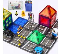 Cotepi Bloques Magnéticos Niños 70 Piezas,Bloques magneticos Construccion,Juego de Adornos para Caminos de Ciudad,para Niños y Niñas de 3 4 5 6 y 7 Años