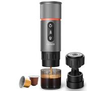 COTGCO Cafetera Portatil Capsulas para Viaja: 12V Maquina Espresso Portabil con Bateria para Camión Coche - Prepara 8 Espressos con una sola Carga - Compatible con Cápsulas Nespresso - Gris -