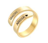 cotigo Anillo Ajustable Mujer de Acero Inoxidable con Mensaje Grabado - Regalo para Amiga, Mejor Amiga o Hermana del Alma - Incluye Caja de Regalo (Gracias Amiga-Dorado)