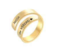 cotigo Anillo Ajustable Mujer de Acero Inoxidable con Mensaje Grabado - Regalo para Amiga, Mejor Amiga o Hermana del Alma - Incluye Caja de Regalo (Amiga de Verdad-Dorado)