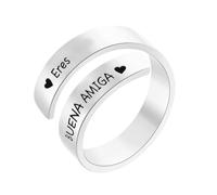 cotigo Anillo Ajustable Mujer de Acero Inoxidable con Mensaje Grabado - Regalo para Amiga, Mejor Amiga o Hermana del Alma - Incluye Caja de Regalo (Eres Buena Amiga-Plateado)