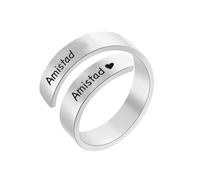 cotigo Anillo Ajustable Mujer de Acero Inoxidable con Mensaje Grabado - Regalo para Amiga, Mejor Amiga o Hermana del Alma - Incluye Caja de Regalo (Amistad-Plateado)