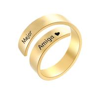 cotigo Anillo Ajustable Mujer de Acero Inoxidable con Mensaje Grabado - Regalo para Amiga, Mejor Amiga o Hermana del Alma - Incluye Caja de Regalo (Mejor Amiga-Dorado)