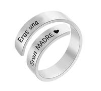 cotigo Anillo para Mamá - Anillo Mujer Acero Inoxidable Ajustable con Mensaje Grabado, Regalo Original para Mamá con Caja, Detalle Emotivo y Joya con Mensaje (Eres una Gran Madre-Plateado)