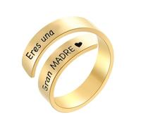 cotigo Anillo para Mamá - Anillo Mujer Acero Inoxidable Ajustable con Mensaje Grabado, Regalo Original para Mamá con Caja, Detalle Emotivo y Joya con Mensaje (Eres una Gran Madre-Dorado)