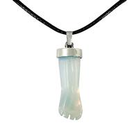 cotigo Colgante Piedra Natural de Mano Puño Higa -Amuleto Mal de Ojo Mano Negra - Collar Piedra Preciosa y Mineral - Collar Mujer u Hombre (OPALINA)