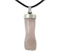 cotigo Colgante Piedra Natural de Mano Puño Higa -Amuleto Mal de Ojo Mano Negra - Collar Piedra Preciosa y Mineral - Collar Mujer u Hombre (CUARZO ROSA)