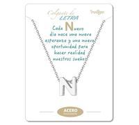 cotigo Collar Inicial Acero Inoxidable, Collar Mujer con Colgante letra A-Z Pequeñas - Bisutería Regalo Madre Cumpleaños, Novia o Amigas, Color Plateado y Dorado (N-PLATEADO)