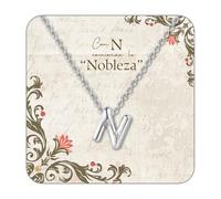 cotigo Collar Inicial Acero Inoxidable, Collar Mujer con Colgante letra, Con Tarjeta Diseñado y Caja, Regalo para Cumpleaños, Dia de madre, Navidad, Novia o Amigas (N PLATEADO)