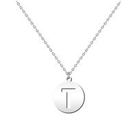 cotigo - Collar Letra acero inoxidable - Colgante letra inicial A-Z - Collar mujer - Cadena con dije letras - Regalo personalizado para mujer, niña, mejor amiga (T-Plateado)