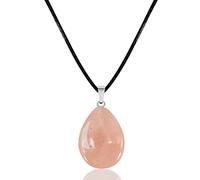 cotigo- Collar Mujer con Colgante Piedra Natural -Collar Piedra Natural Forma Gotita con Hilo Encerado -Colgante Piedra preciosa -Collar Piedra Semipreciosa (CUARZO ROSA)
