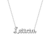 cotigo Collar Nombre Acero-Incluye Tarjeta con Significado Hermoso-Colgante Nombre Plateado o Dorado-Regalos Personalizados para Mujer-Cumpleaño-Navidad-Día de madre-San valentín (Leticia-P)