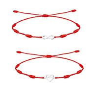 cotigo - Pack de 2 Pulseras Ajustables Infinito y Corazón para Pareja y Amistad, Hilo Rojo con Colgantes de Acero Inoxidable, Regalo Original de Amor, San Valentín y Cumpleaños (Infinito y Corazón)