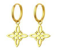 cotigo-Pendientes Nudo de Bruja y Tetragramatón | Acero Inoxidable | Amuleto de Protección contra Malas Energías | Incluye una Pulsera Roja 7 Nudos de Regalo (Con Aro Dorado)