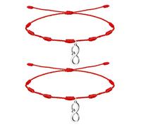 cotigo PPulsera 7 Nudos con Símbolo Infinito en acero inoxidable, pulsera hilo nudo rojo ajustable, Amuleto de Suerte y contra mal de ojo, set 2 pcs (Símbolo Infinito Plateado)
