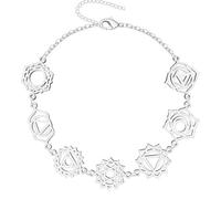 cotigo Pulsera 7 Chakras de Acero Inoxidable - Pulsera Espiritual para Equilibrio Energético, Meditación y Armonía - Regalo Bienestar Mujer y Hombre (Plateado)