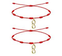 cotigo Pulsera 7 Nudos con Símbolo Infinito en acero inoxidable, pulsera hilo nudo rojo ajustable, Amuleto de Suerte y contra mal de ojo, set 2 pcs (Símbolo Infinito Dorado)