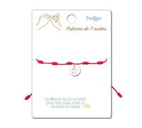 cotigo Pulsera 7 Nudos Roja con Inicial A-Z Acero Inoxidable-Amuletos de Suerte y Proteccion-Pulsera Mal de Ojo-Parejas y Amistad-Bisutería Ajustable-Pulsera Hilo Rojo Mujer y Hombre (S - Plateado)