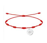 cotigo Pulsera 7 Nudos Roja con Inicial A-Z Acero Inoxidable-Amuletos de Suerte y Proteccion-Pulsera Mal de Ojo-Parejas y Amistad-Bisutería Ajustable-Pulsera Hilo Rojo Mujer y Hombre (W - Plateado)