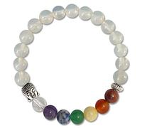 Cotigo Pulsera Chakras de 7 Piedras Naturales - Elástica, Energética, Yoga para Mujer o Hombre (Opalina)