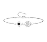 cotigo Pulsera de Protección Nudo de Bruja con Ágata Negra y Tetragramaton - Acero Inoxidable Ajustable - Amuleto Espiritual de Fuerza, Estabilidad y Protección Energética (Ágata Negra)