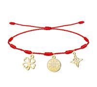 cotigo- Pulsera Nudo Rojo Ajustable de Protección y Suerte con Tetragramaton, Nudo de Bruja y Trébol de la Suerte - Acero Inoxidable - Amuleto Espiritual Unisex (Trébol de Suerte Dorado)