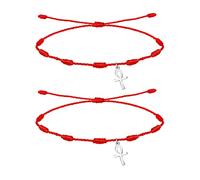 cotigo, Pulsera Roja de Nudos con Amuleto en Acero, Suerte y Protección, Pulsera Mal de Ojo para Parejas y Amistad, Bisutería Ajustable para Mujer y Hombre. (CRUZ EGIPCIA-P)