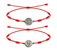 cotigo, Pulsera Roja de Nudos con Amuleto en Acero, Suerte y Protección, Pulsera Mal de Ojo para Parejas y Amistad, Bisutería Ajustable para Mujer y Hombre. (VIRGEN DE GUADALUPE)