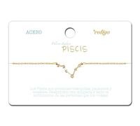 cotigo, Pulsera Signo Zodiaco Acero Inoxidable, Pulsera Horóscopo con Circonita, Constelaciones Joyería Astrología para Mujer - 12 Unidades Piscis - Dorado