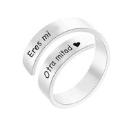 cotigo Regalo para Mujer - Anillo Ajustable de Acero Inoxidable con Mensaje Grabado, Joya Romántica para Novia, Esposa o Pareja, Incluye Caja de Regalo (Eres mi Otro mitad-Plateado)