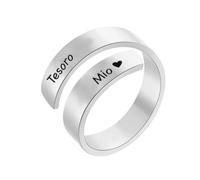 cotigo Regalo para Mujer - Anillo Ajustable de Acero Inoxidable con Mensaje Grabado, Joya Romántica para Novia, Esposa o Pareja, Incluye Caja de Regalo (Tesoro Mío-Plateado)