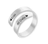 cotigo Regalo para Mujer - Anillo Ajustable de Acero Inoxidable con Mensaje Grabado, Joya Romántica para Novia, Esposa o Pareja, Incluye Caja de Regalo (Eres mi cielo-Plateado)